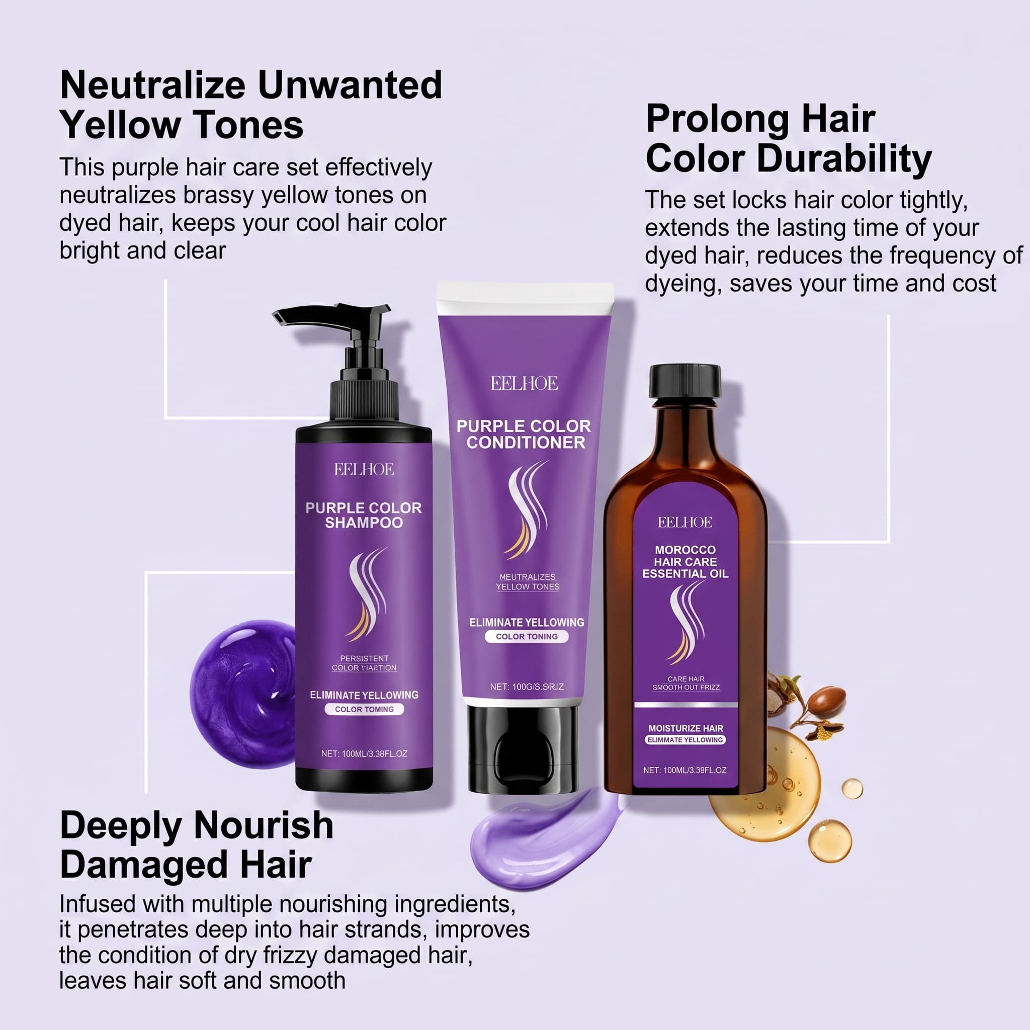 Purple Shampoo Set With Condit - Hair Care Color 评论和价格