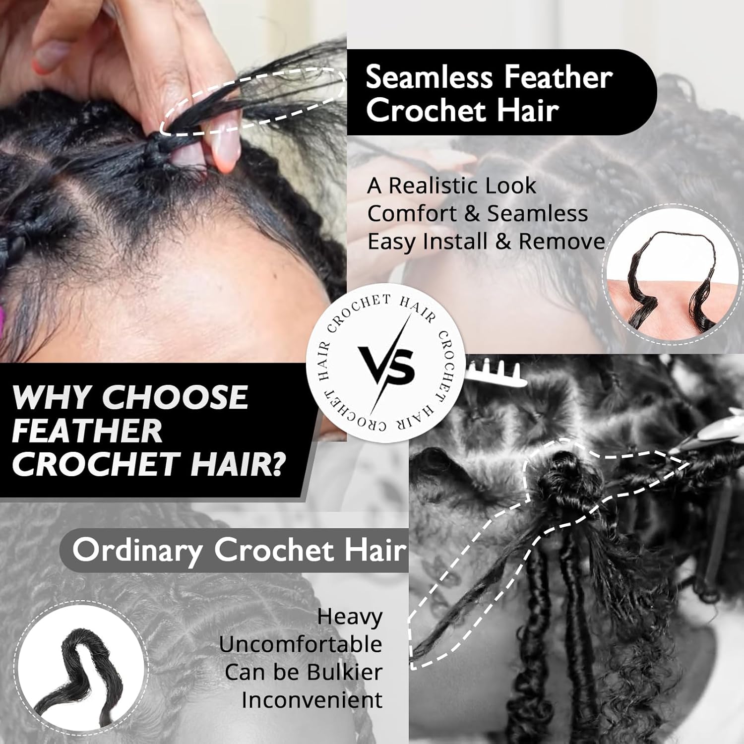 100% Human Hair Feather Croche - Hair Care Color 评论和价格